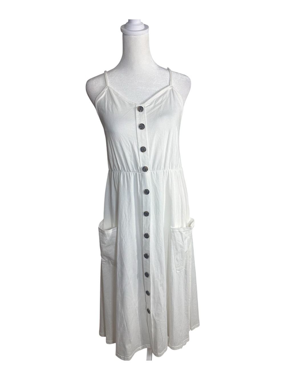 HALIFE White Button Front Pocket Dress Soft Girl Coastal Summer Sundress Size L